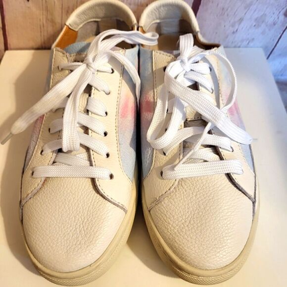 NEW Soludos for Anthropologie "Ibiza" White Tie Dye Leather Sneakers 7M Ret $139 - Picture 1 of 9